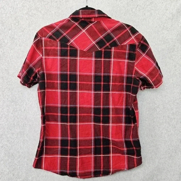 Hang Ten Short Sleeve Western Button Down Men's Small Red Black Plaid - Picture 2 of 3